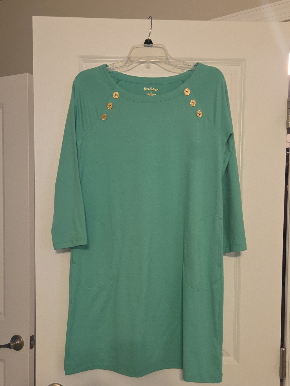 Lilly Pulitzer Sea Glass Green Gold-Button Shift Dress UPF